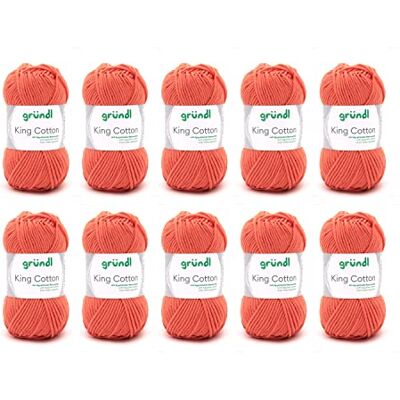 Gründl King Cotton (filato per maglieria e uncinetto morbido e voluminoso in 55% poliacrilico e 45% cotone, 50 g / 78 m, misura dell'ago: 6-7, 10 x 50 g), arancione Gründl King Cotton (filato per maglieria e uncinetto morbido e voluminoso in 55% poliacrilico e 45% cotone, 50 g / 78 m, misura dell'ago: 6-7, 10 x 50 g), arancione