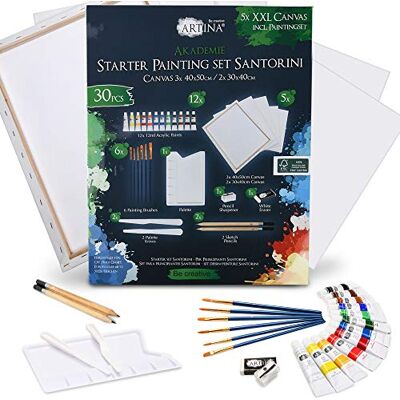 Artina set pittura professionale 30 pezzi con colori acrilici e tele 12x 5x tela in cotone pennelli spatole tavolozza accessori kit per dipingere per adulti Acrilica hobbisti Santorini Artina set pittura professionale 30 pezzi con colori acrilici e tele 12x 5x tela in cotone pennelli spatole tavolozza accessori kit per dipingere per adulti Acrilica hobbisti Santorini
