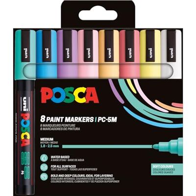 Posca Set di pennarelli , 8 penne acriliche PC-5M, pennarello permanente con punta tonda da 1,8 a 2,5 mm Posca Set di pennarelli , 8 penne acriliche PC-5M, pennarello permanente con punta tonda da 1,8 a 2,5 mm