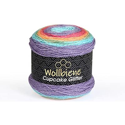 Wollbiene Cupcake Glitter Simli, 3 gomitoli di lana da 150 g, 450 g, per lavorare a maglia e all'uncinetto, lana turca, colori sfumati (rainbow 2030) Wollbiene Cupcake Glitter Simli, 3 gomitoli di lana da 150 g, 450 g, per lavorare a maglia e all'uncinetto, lana turca, colori sfumati (rainbow 2030)