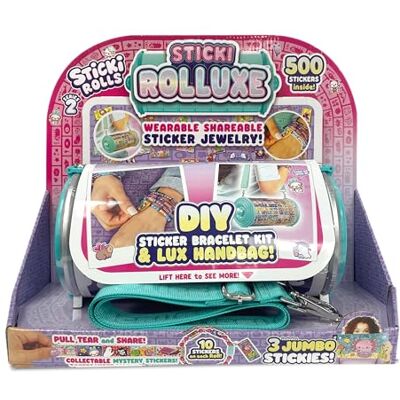 Sticki Rolls Sticki Rolluxe Serie 2 Borsa Glam + Kit Fai da Te, Include 3 Adesivi Jumbo, Forniture per 10 Braccialetti e 2 ciondoli Sticki Rolls Sticki Rolluxe Serie 2 Borsa Glam + Kit Fai da Te, Include 3 Adesivi Jumbo, Forniture per 10 Braccialetti e 2 ciondoli
