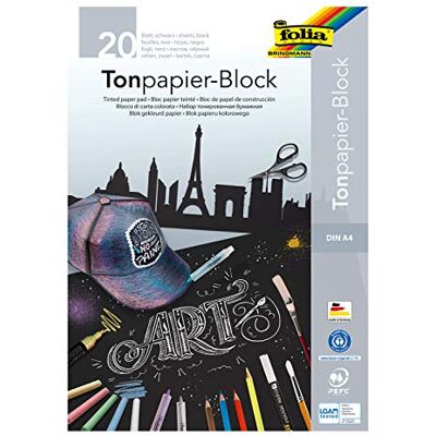 folia Blocco di carta da disegno nero, formato DIN A4, 20 fogli da 130 g/m², blocco con incollaggio a testa, ideale per colori chiari come gessetti, pietra ollare folia Blocco di carta da disegno nero, formato DIN A4, 20 fogli da 130 g/m², blocco con incollaggio a testa, ideale per colori chiari come gessetti, pietra ollare