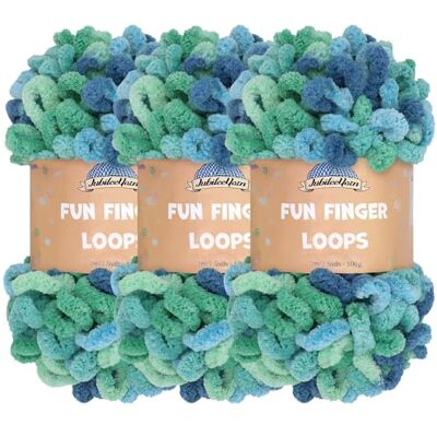 BambooMN JubileeYarn Fun Finger Loops Gomitolo da 100 g/matassa, in poliestere Jumbo, Oceanus, 3 matasse BambooMN JubileeYarn Fun Finger Loops Gomitolo da 100 g/matassa, in poliestere Jumbo, Oceanus, 3 matasse