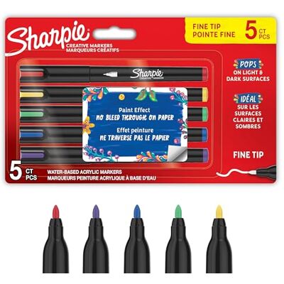 Sharpie Pennarelli creativi a vernice acrilica, pennarelli a base d'acqua, inchiostro che non sbava, scrive sulla maggior parte delle superfici, punta fine, forniture artistiche e artigianali, colori Sharpie Pennarelli creativi a vernice acrilica, pennarelli a base d'acqua, inchiostro che non sbava, scrive sulla maggior parte delle superfici, punta fine, forniture artistiche e artigianali, colori