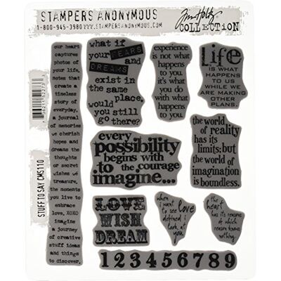 Stampers Anonymous Tim Holtz Set di timbri in Gomma, 177 x 215 mm, Tema: Cose da Dire Stampers Anonymous Tim Holtz Set di timbri in Gomma, 177 x 215 mm, Tema: Cose da Dire