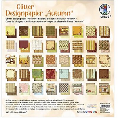 URSUS Carta glitterata "Autumn", mix di 40 fogli di carta con motivo stampato su entrambi i lati, 190 g/m², 30,5 x 30,5 cm, stampa su entrambi i lati, fronte e retro diversa URSUS Carta glitterata "Autumn", mix di 40 fogli di carta con motivo stampato su entrambi i lati, 190 g/m², 30,5 x 30,5 cm, stampa su entrambi i lati, fronte e retro diversa