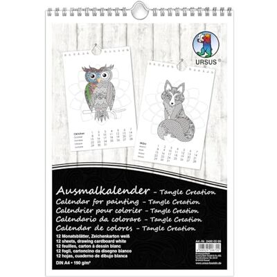 URSUS Calendario da colorare Tangle Creation A4, 190 g/m², 12 Fogli mensili Stampati con Motivi di Animali, da colorare con matite Colorate, matite acquerellabili, pennelli e pennarelli URSUS Calendario da colorare Tangle Creation A4, 190 g/m², 12 Fogli mensili Stampati con Motivi di Animali, da colorare con matite Colorate, matite acquerellabili, pennelli e pennarelli