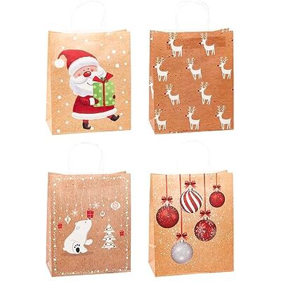 TSI 12 sacchetti regalo natalizi in carta kraft, misura grande, 32 x 26 x 12 cm, articolo n. 88317 TSI 12 sacchetti regalo natalizi in carta kraft, misura grande, 32 x 26 x 12 cm, articolo n. 88317