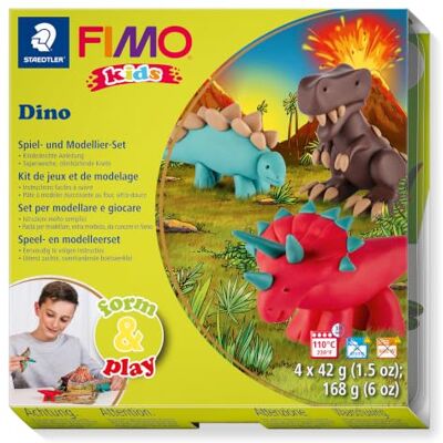 Staedtler FIMO Kids 8034 Set Dino – 4 x 42 g, attrezzo & Tappetino Pasta da forno per bambini con bastoncino, tappetino & adesivi – modellazione dino creativa – Art.-Nr. 8034 07 LY Staedtler FIMO Kids 8034 Set Dino – 4 x 42 g, attrezzo & Tappetino Pasta da forno per bambini con bastoncino, tappetino & adesivi – modellazione dino creativa – Art.-Nr. 8034 07 LY