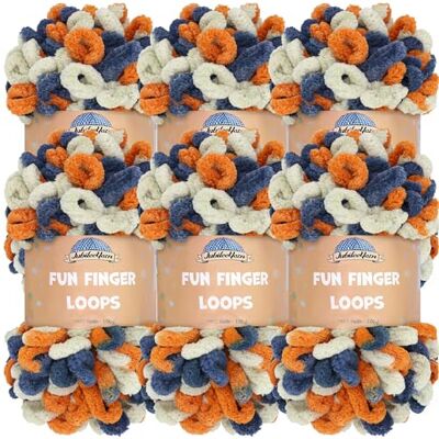 BambooMN JubileeYarn Fun Finger Loops Yarn – Filato in poliestere Jumbo – 100 g/matassa – Arancione Navy Tan – 6 matasse BambooMN JubileeYarn Fun Finger Loops Yarn – Filato in poliestere Jumbo – 100 g/matassa – Arancione Navy Tan – 6 matasse