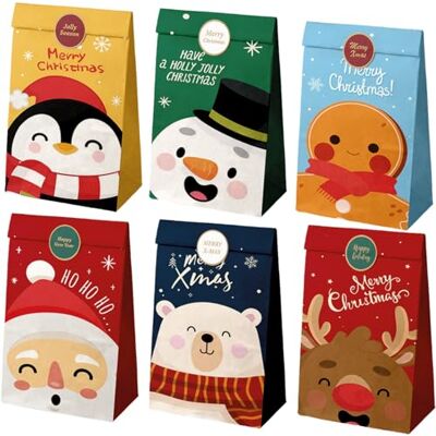 DOHE Sacchetti regalo di Natale (12 pz.) 12 adesivi per chiusura, dimensioni piccole, 12 x 22 cm, 6 disegni, sacchetti ricaricabili per feste, compleanni, biscotti, dolci DOHE Sacchetti regalo di Natale (12 pz.) 12 adesivi per chiusura, dimensioni piccole, 12 x 22 cm, 6 disegni, sacchetti ricaricabili per feste, compleanni, biscotti, dolci