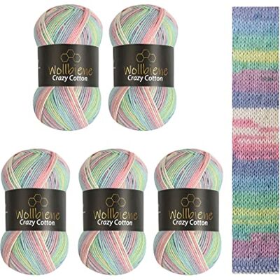 Wollbiene , 5 gomitoli di lana da 100 g, 500 g, con sfumatura, 55% cotone, multicolore, per tutto l'anno (2010, verde, rosa, bianco pastello) Wollbiene , 5 gomitoli di lana da 100 g, 500 g, con sfumatura, 55% cotone, multicolore, per tutto l'anno (2010, verde, rosa, bianco pastello)