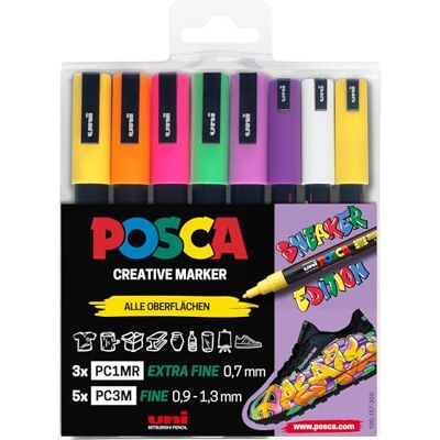 Posca Set di pennarelli Sneaker, astuccio da 8, coprente su superfici scure Posca Set di pennarelli Sneaker, astuccio da 8, coprente su superfici scure