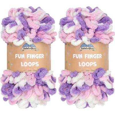 BambooMN JubileeYarn Fun Finger Loops Gomitolo di filato jumbo in poliestere da 100 g/matassa, viola, rosa, bianco, 2 matasse BambooMN JubileeYarn Fun Finger Loops Gomitolo di filato jumbo in poliestere da 100 g/matassa, viola, rosa, bianco, 2 matasse