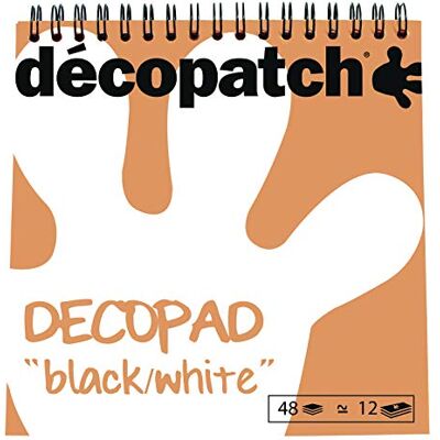 décopatch BLOC070 Bloc notes a spirale da 48 fogli di carta stampata 15x15 cm, motivi assortiti (12 fantasie x 4 volte), Bianco e nero décopatch BLOC070 Bloc notes a spirale da 48 fogli di carta stampata 15x15 cm, motivi assortiti (12 fantasie x 4 volte), Bianco e nero