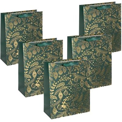 SIGEL Sacchetti regalo Ornamenti dorati su verde - Carta resistente e festiva - 26x32cm SIGEL Sacchetti regalo Ornamenti dorati su verde - Carta resistente e festiva - 26x32cm
