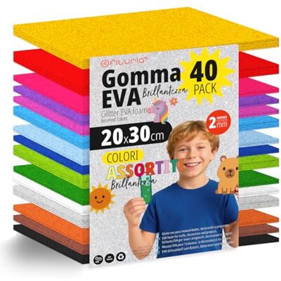 OFITURIA Set 40 Fogli Gomma Eva, Colori Assortiti, Formato 20x30 cm, 15 Colori Diversi, Ideale per Fai da Te, Scuola, Lavoretti Creativi, Hobby e Uso Artistico (Glitter) OFITURIA Set 40 Fogli Gomma Eva, Colori Assortiti, Formato 20x30 cm, 15 Colori Diversi, Ideale per Fai da Te, Scuola, Lavoretti Creativi, Hobby e Uso Artistico (Glitter)