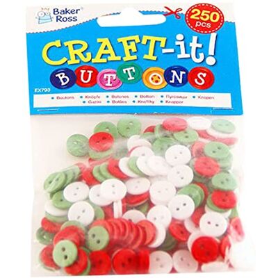 Baker Ross Mini Bottoni Natalizi Rossi, Bianchi e Verdi (confezione da 250)-per artigianato e progetti artistici, biglietti, regalini, feste e decorazioni Baker Ross Mini Bottoni Natalizi Rossi, Bianchi e Verdi (confezione da 250)-per artigianato e progetti artistici, biglietti, regalini, feste e decorazioni