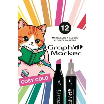 GRAPH'IT Brush Set di 12 pennarelli per alcol a doppia punta e pennello extra fine, set cozy colo GRAPH'IT Brush Set di 12 pennarelli per alcol a doppia punta e pennello extra fine, set cozy colo