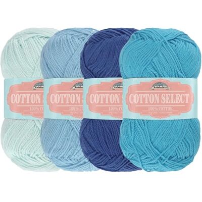 BambooMN Cotton Select Sport Weight Confezione di 4 gomitoli di colori in 100% cotone fine, tonalità di blu BambooMN Cotton Select Sport Weight Confezione di 4 gomitoli di colori in 100% cotone fine, tonalità di blu