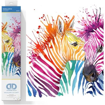 DIAMOND DOTZ Kit da pittura, per principianti, zebre arcobaleno, 40 x 40 cm DIAMOND DOTZ Kit da pittura, per principianti, zebre arcobaleno, 40 x 40 cm