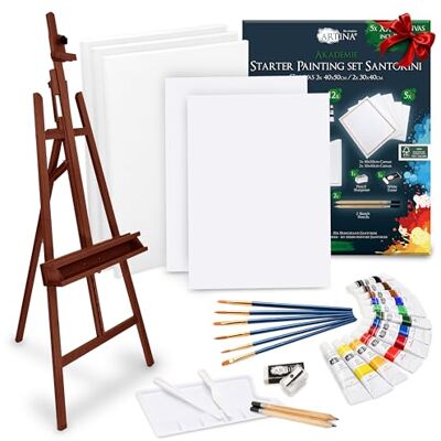Artina – Kit pittura acrilica 30 pezzi con cavalletto in legno finitura noce Barcelona + tele serie Santorini per tele fino a 120cm, pennelli ecc. – set artistico per principianti e hobbisti Artina – Kit pittura acrilica 30 pezzi con cavalletto in legno finitura noce Barcelona + tele serie Santorini per tele fino a 120cm, pennelli ecc. – set artistico per principianti e hobbisti