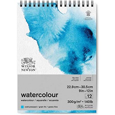 Winsor & Newton Carta per acquarello, Grana Fine, 300gr, Miscela Di Fibre di Cotone 25% e Cellulosa, Bianco Naturale,, Priva di Acidi, 22,9 x 31cm, Blocco a Spirale, 12 Fogl Winsor & Newton Carta per acquarello, Grana Fine, 300gr, Miscela Di Fibre di Cotone 25% e Cellulosa, Bianco Naturale,, Priva di Acidi, 22,9 x 31cm, Blocco a Spirale, 12 Fogl