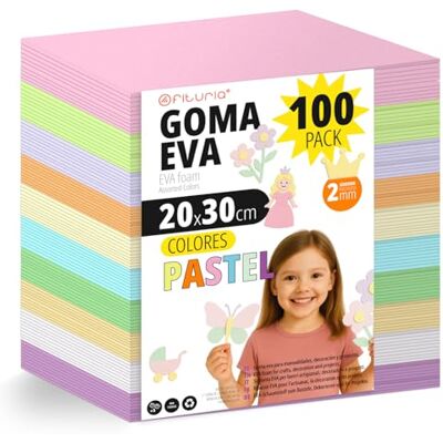 OFITURIA Confezione da 100 fogli di gomma EVA colori pastello, formato 20x30 cm, 10 colori assortiti, per uso scolastico o professionale, gomma EVA (Assortimento pastello) OFITURIA Confezione da 100 fogli di gomma EVA colori pastello, formato 20x30 cm, 10 colori assortiti, per uso scolastico o professionale, gomma EVA (Assortimento pastello)