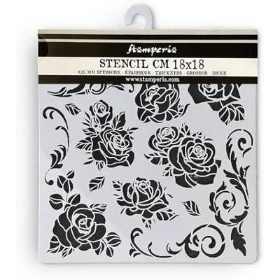 Stamperia KSTDQ104 Stencil con motivo a rose, multicolore, 18 x 18 x 0,2 cm Stamperia KSTDQ104 Stencil con motivo a rose, multicolore, 18 x 18 x 0,2 cm