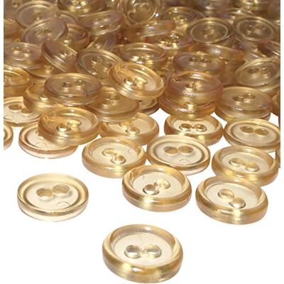 Aerzetix C56364 Set di 100 Bottoni rotondi per cucito Ø11.5x2.2mm con 2 fori diametro apertura 2mm colore oro trasparente in plastica hobby creativo decorazione cucire merceria moda Aerzetix C56364 Set di 100 Bottoni rotondi per cucito Ø11.5x2.2mm con 2 fori diametro apertura 2mm colore oro trasparente in plastica hobby creativo decorazione cucire merceria moda