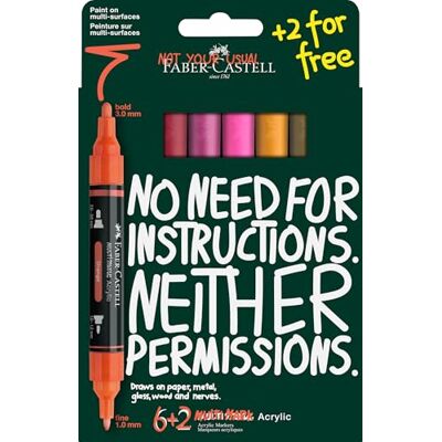 Faber-Castell Set di pennarelli acrilici Multimark, 8 pennarelli acrilici a doppia punta, impermeabili e ad asciugatura rapida Faber-Castell Set di pennarelli acrilici Multimark, 8 pennarelli acrilici a doppia punta, impermeabili e ad asciugatura rapida