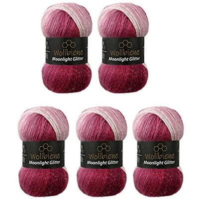 Wollbiene Moonlight Glitter Batik Simli, 5 gomitoli da 100 g, 500 g, per lavorare a maglia e all'uncinetto, 20% lana metallizzata (5300 bianco) Wollbiene Moonlight Glitter Batik Simli, 5 gomitoli da 100 g, 500 g, per lavorare a maglia e all'uncinetto, 20% lana metallizzata (5300 bianco)