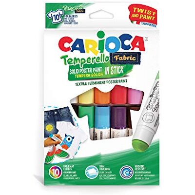 CARIOCA TEMPERELLO TEXTIL Tempere Solide in Stick, per Tessuto/Stoffa, Colori Assortiti, 10 pezzi CARIOCA TEMPERELLO TEXTIL Tempere Solide in Stick, per Tessuto/Stoffa, Colori Assortiti, 10 pezzi