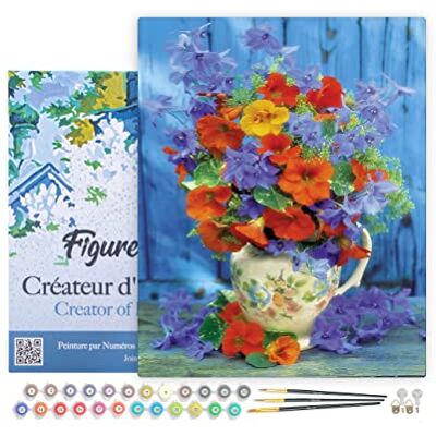 ART Dipingere con i Numeri con Telaio Paint by Numbers Bouquet arancione e viola, Passatempo per Adulti, Kit Completo, Hobby Creativi Quadri fai da te 40x50cm Tela Già Incorniciata ART Dipingere con i Numeri con Telaio Paint by Numbers Bouquet arancione e viola, Passatempo per Adulti, Kit Completo, Hobby Creativi Quadri fai da te 40x50cm Tela Già Incorniciata