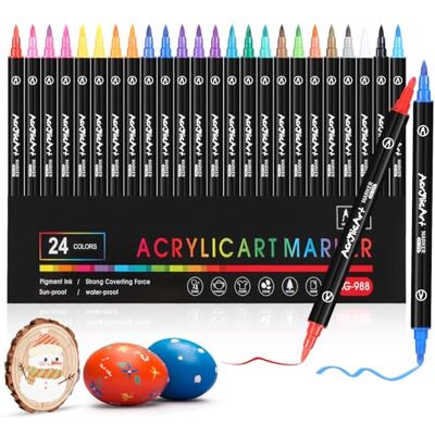 Diboniur 24 Colori Pennarelli Acrilici Doppia Punta, Punta Fine Pennello e Punta Media Set Pennarelli, Acrylic Marker Ad Acqua per Dipingere Sassi, Colorazione, Legno, Vetro, Tessuti, Pittura Diboniur 24 Colori Pennarelli Acrilici Doppia Punta, Punta Fine Pennello e Punta Media Set Pennarelli, Acrylic Marker Ad Acqua per Dipingere Sassi, Colorazione, Legno, Vetro, Tessuti, Pittura
