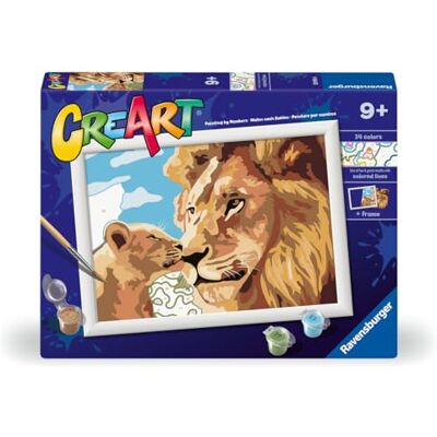 Ravensburger CreArt: Leone e cucciolo – Dipingere con i Numeri per Bambini 9+ Anni, Kit Pittura con Tavole, Cornice, Pennello e Colori Inclusi, 25 x 18,30 cm, Idee Regalo Ravensburger CreArt: Leone e cucciolo – Dipingere con i Numeri per Bambini 9+ Anni, Kit Pittura con Tavole, Cornice, Pennello e Colori Inclusi, 25 x 18,30 cm, Idee Regalo