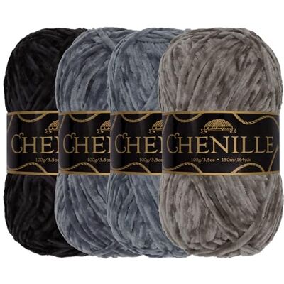 BambooMN JubileeYarn Filato di ciniglia pettinato, 100 g/matassa, sfumature di grigio, 4 matasse BambooMN JubileeYarn Filato di ciniglia pettinato, 100 g/matassa, sfumature di grigio, 4 matasse