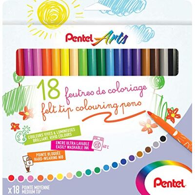 Pentel Arts , Pennarelli da colorare punta media, confezione da 18 pezzi Pentel Arts , Pennarelli da colorare punta media, confezione da 18 pezzi