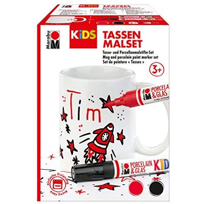 Marabu KiDS Set creativo per ragazzi con tazza bianca e 2 matite in porcellana in rosso e nero Marabu KiDS Set creativo per ragazzi con tazza bianca e 2 matite in porcellana in rosso e nero