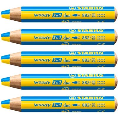 STABILO Woody 3-in-1 Duo - Matita Multiuso - Confezione da 5 - Giallo/Ciano - Matite colorate STABILO Woody 3-in-1 Duo - Matita Multiuso - Confezione da 5 - Giallo/Ciano - Matite colorate