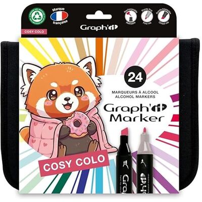 GRAPH'IT GRAPH’IT Astuccio da 24 Pennarelli ad Alcol a Doppia Punta Set Cosy Colo Punta Fine e Scalpello Per Illustrazione, Schizzi, Scrapbooking e Colorazione Kit Completo di Disegno, Colori Adulti GRAPH'IT GRAPH’IT Astuccio da 24 Pennarelli ad Alcol a Doppia Punta Set Cosy Colo Punta Fine e Scalpello Per Illustrazione, Schizzi, Scrapbooking e Colorazione Kit Completo di Disegno, Colori Adulti