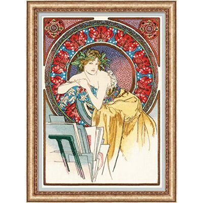 RIOLIS Premium Ragazza con cavalletto dopo la pittura A.Mucha Kit da ricamo a punto croce contato beige 29 colori RIOLIS Premium Ragazza con cavalletto dopo la pittura A.Mucha Kit da ricamo a punto croce contato beige 29 colori