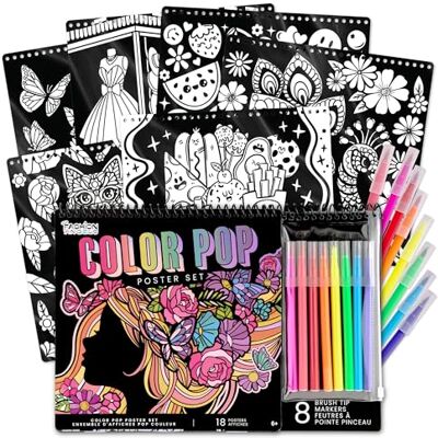 Fashion Angels Basic Fun Color Pop Poster Set – 18 Poster da Colorare e 8 Pennarelli a Punta Pennello – Kit Artistico per Bambini dai 6 Anni in Su Fashion Angels Basic Fun Color Pop Poster Set – 18 Poster da Colorare e 8 Pennarelli a Punta Pennello – Kit Artistico per Bambini dai 6 Anni in Su