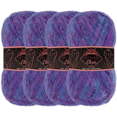 BambooMN JubileeYarn Filo per maglieria Mohair Elixir, 50 g/matassa di lana per neonati, colore: viola Haze (Confezione da 4) BambooMN JubileeYarn Filo per maglieria Mohair Elixir, 50 g/matassa di lana per neonati, colore: viola Haze (Confezione da 4)
