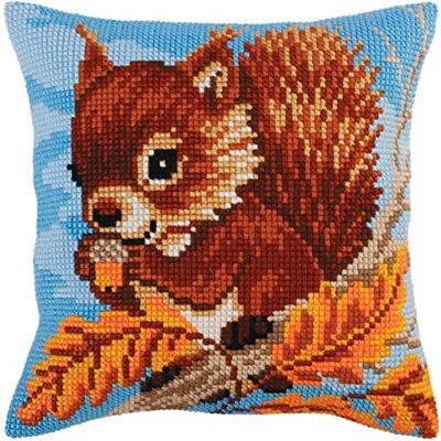 ART Cross Stitch Kit per cuscino: scoiattolo con nocciola, multicolore, 40 x 40 cm ART Cross Stitch Kit per cuscino: scoiattolo con nocciola, multicolore, 40 x 40 cm