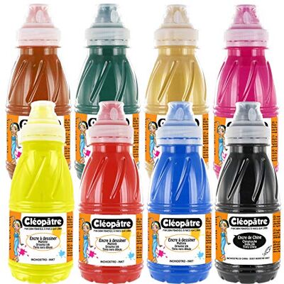 Cléopâtre Set di 7 Disegno Colorati + 1 Inchiostro Cinese, 8 Colori, flaconi, Multicolore, Format 250 ml Cléopâtre Set di 7 Disegno Colorati + 1 Inchiostro Cinese, 8 Colori, flaconi, Multicolore, Format 250 ml