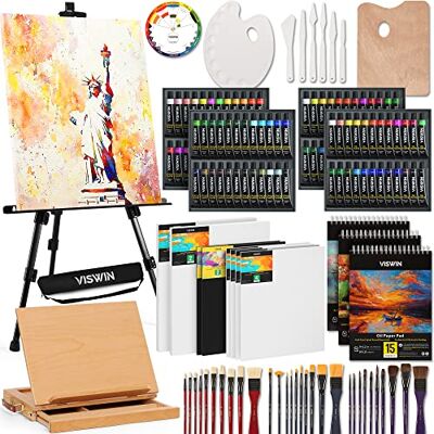 VISWIN Kit di Pittura Professionale Tutto-in-Uno con Cavalletto Alluminio e Faggio, Set di Pittura con 96 Acrilici, Acquerelli & Olio, Tele, Kit per Adulti, Artisti, Bambini VISWIN Kit di Pittura Professionale Tutto-in-Uno con Cavalletto Alluminio e Faggio, Set di Pittura con 96 Acrilici, Acquerelli & Olio, Tele, Kit per Adulti, Artisti, Bambini