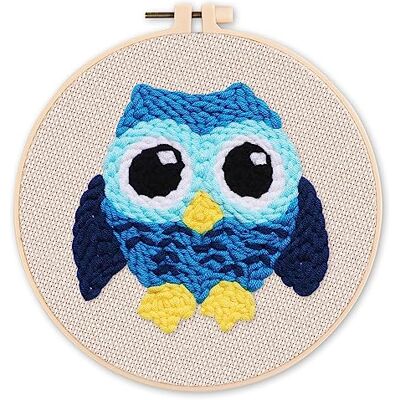 ART Punch Needle Kit completo per adulti e bambini Gufo blu Perfetto per principianti. Kit pronto da ricamare misura 20x20cm con telaio circolare ART Punch Needle Kit completo per adulti e bambini Gufo blu Perfetto per principianti. Kit pronto da ricamare misura 20x20cm con telaio circolare