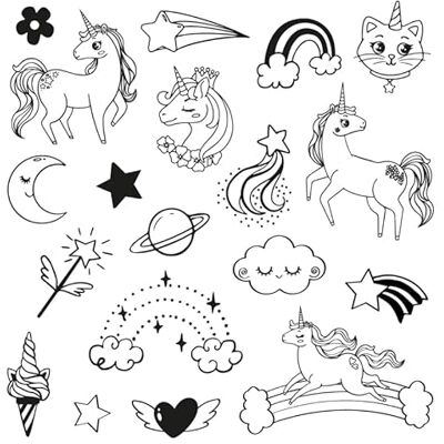 Aladine Timbri Stampo + inchiostratore nero Funny Unicorni 2-5 cm 19 pezzi Aladine Timbri Stampo + inchiostratore nero Funny Unicorni 2-5 cm 19 pezzi
