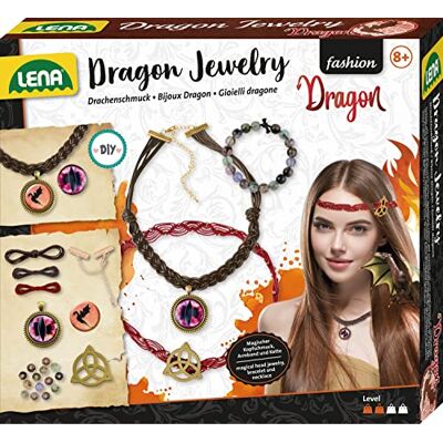 LENA Dragon Jewelry, set di gioielli artigianali con collana con amuleto, braccialetto di perle e accessori per capelli magici, gioielli fai da te con drago, set creativo alla moda per bambini a LENA Dragon Jewelry, set di gioielli artigianali con collana con amuleto, braccialetto di perle e accessori per capelli magici, gioielli fai da te con drago, set creativo alla moda per bambini a